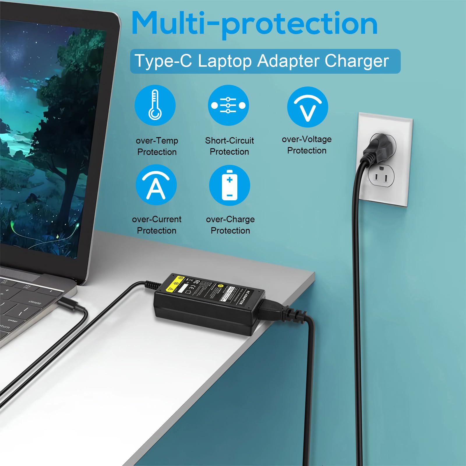 Universal Chromebook 65W USB-C Charger Type C Port Adapter, for Thinkpad/Yoga, Dell, Chromebook 3100, Latitude 5420, Acer, Google Series Type C Charger Fast Charging