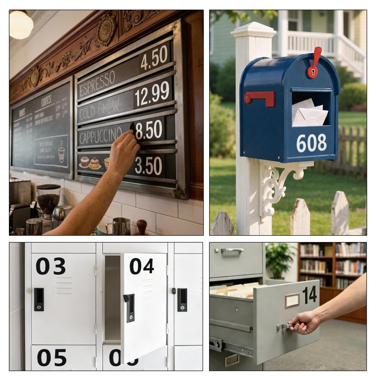 Chiffres magnétiques blancs pour armoire en métal (numéros de 0 à 9, lot de 4, hauteur 10,2 cm), essentiels de bureau