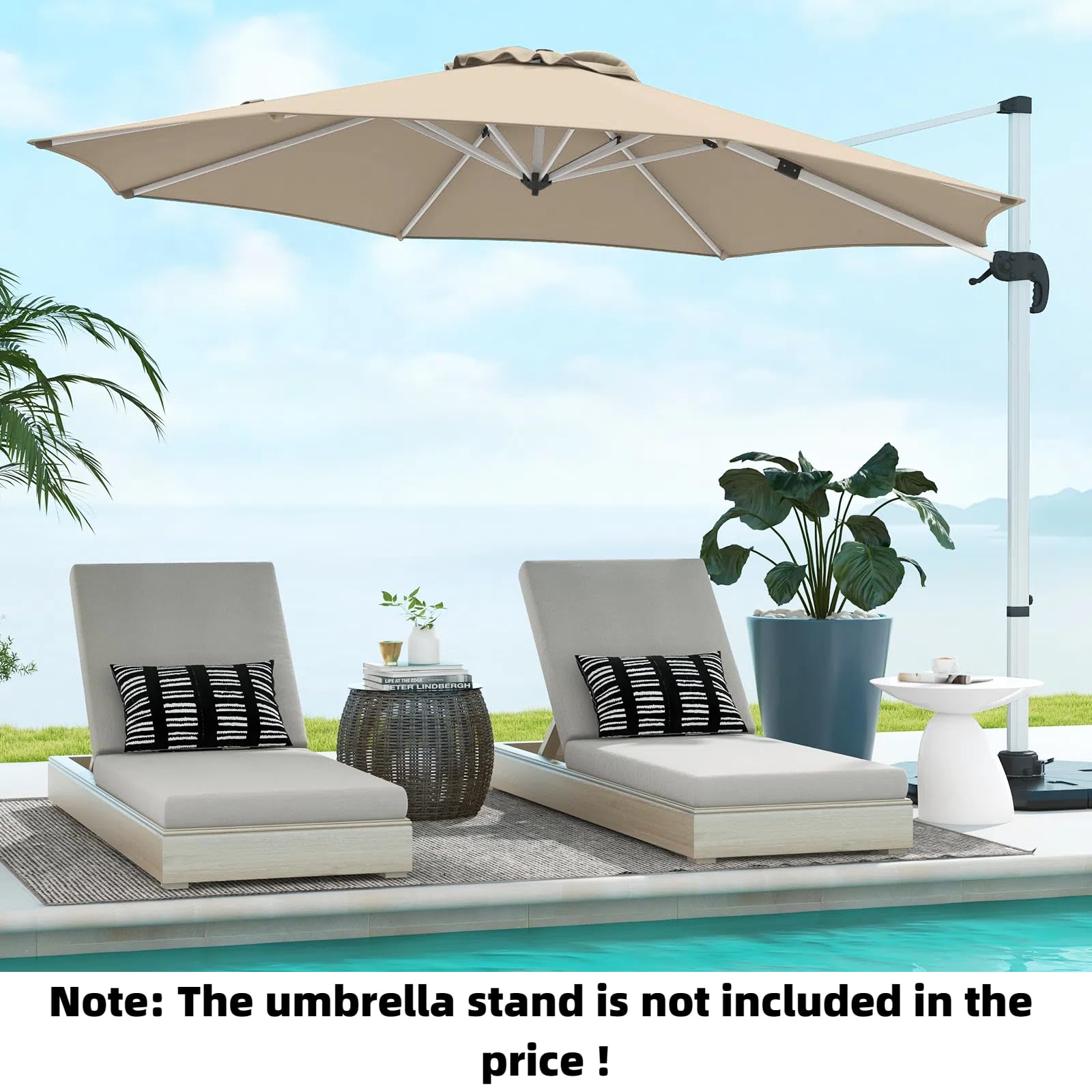 KOMFOTTEU Parasol przeciwsłoneczny o średnicy 400 cm, obracany o 360°, regulowany kąt nachylenia i korbą, z ochroną przed promieniowaniem UV, do ogrodu, na taras, basen