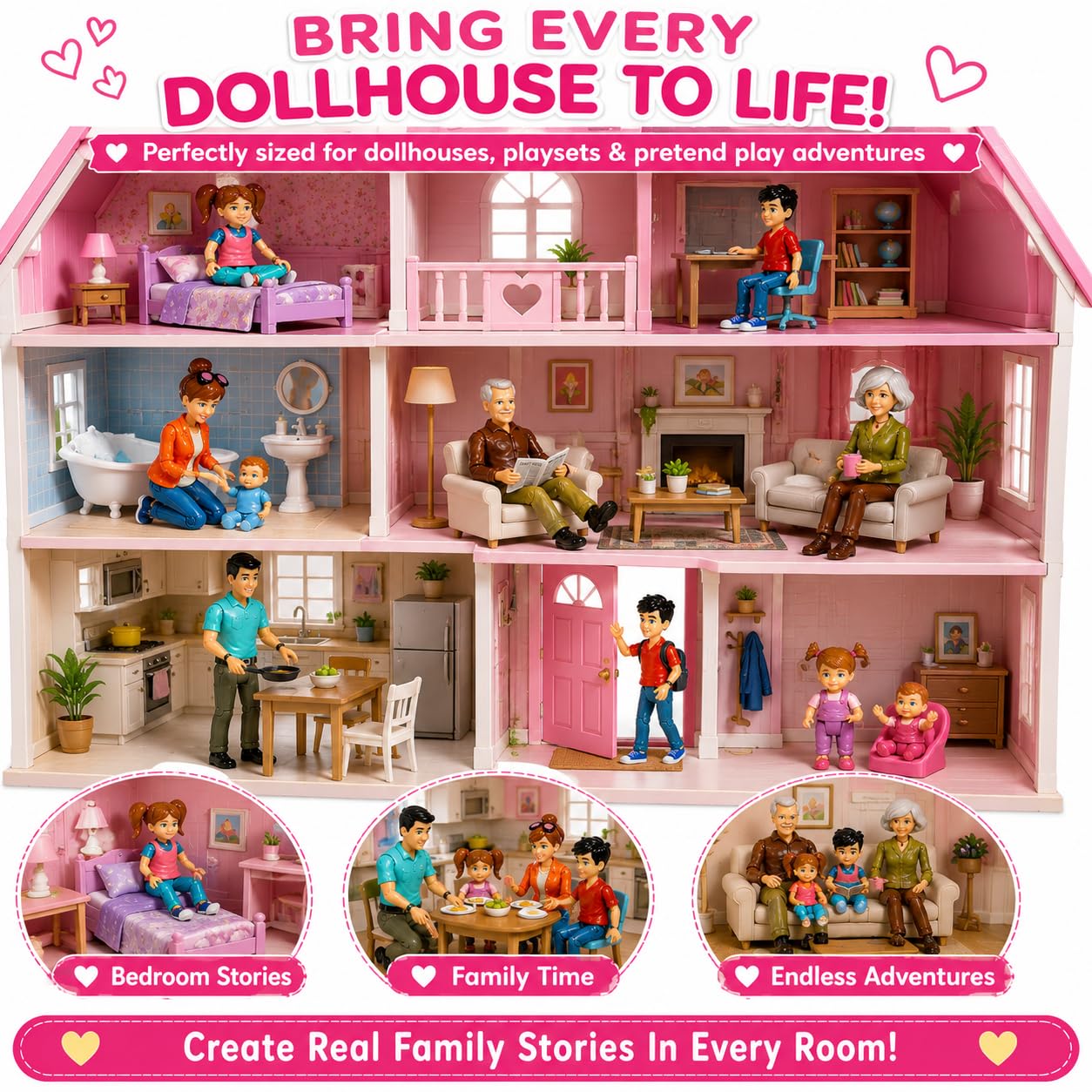 Beverly Hills Sweet Li’l Family Bendable Mini Dollhouse Figures | Set of 9 Grandpa, Grandma, Mom, Dad, Sister, Brother, Toddler, Twin Boy & Girl Pretend Play (1:12 Scale) — Amazon image 3