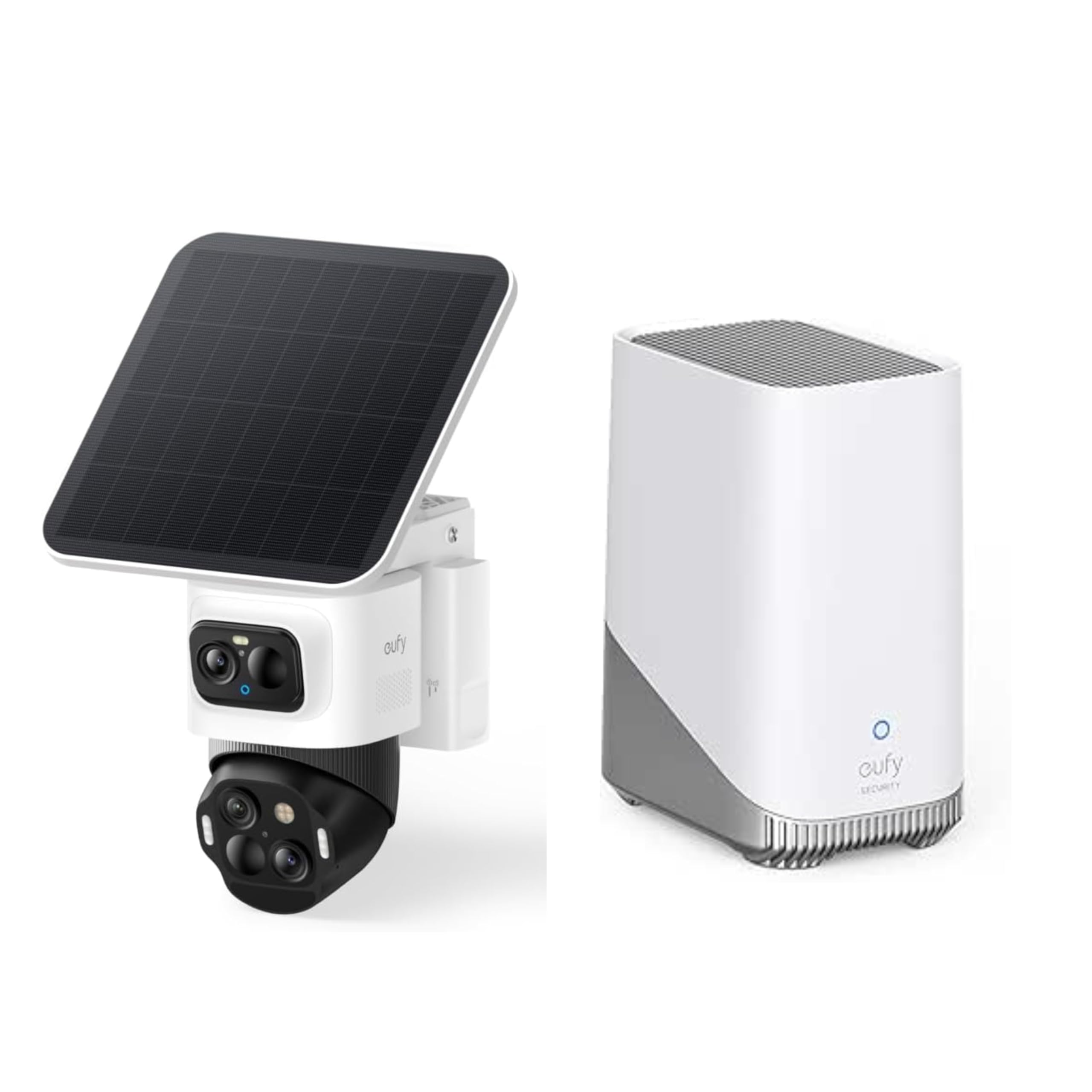 eufy Security Camera eufyCam S4 & HomeBase S380 Bundle, Solar Security Camera Wireless Outdoor, Triple-Lens Bullet-PTZ Cam,360° Pan and Tilt, Auto Track, Expandable Storage
