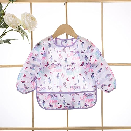 Miniatura 2 de Paquete de 3 baberos impermeables de manga larga para bebé, cobertura completa, delantal con bolsillo, de 6 a 30 meses