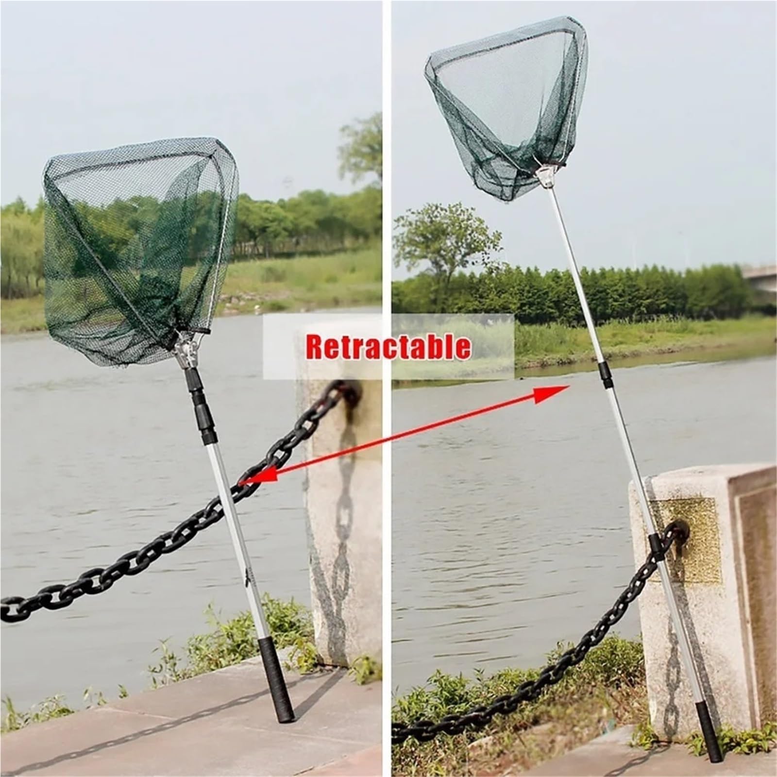 Guadino da Pesca telescopico in Lega di Alluminio Che Si estende Fino a 190 cm/130 cm/55 cm Rete Pieghevole Cattura sicura dei Pesci Rilascio per laghetto