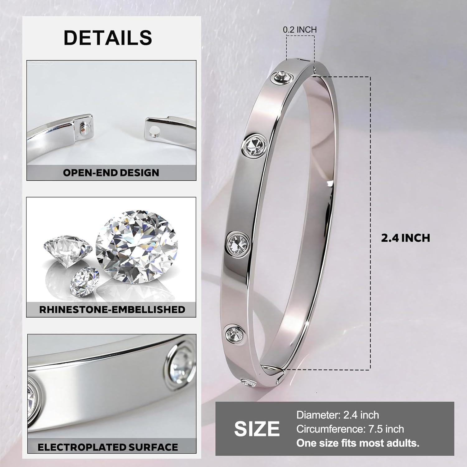 3PCS Gold/Silver/Rose Gold Love Bangle Bracelet Set for Women, Palace Multi-style Light Luxury, Zinc Alloy with Cubic Zirconia, Stackable, Ideal Gift for Birthday Christmas Valentine's Day Mother's Day - Image 3