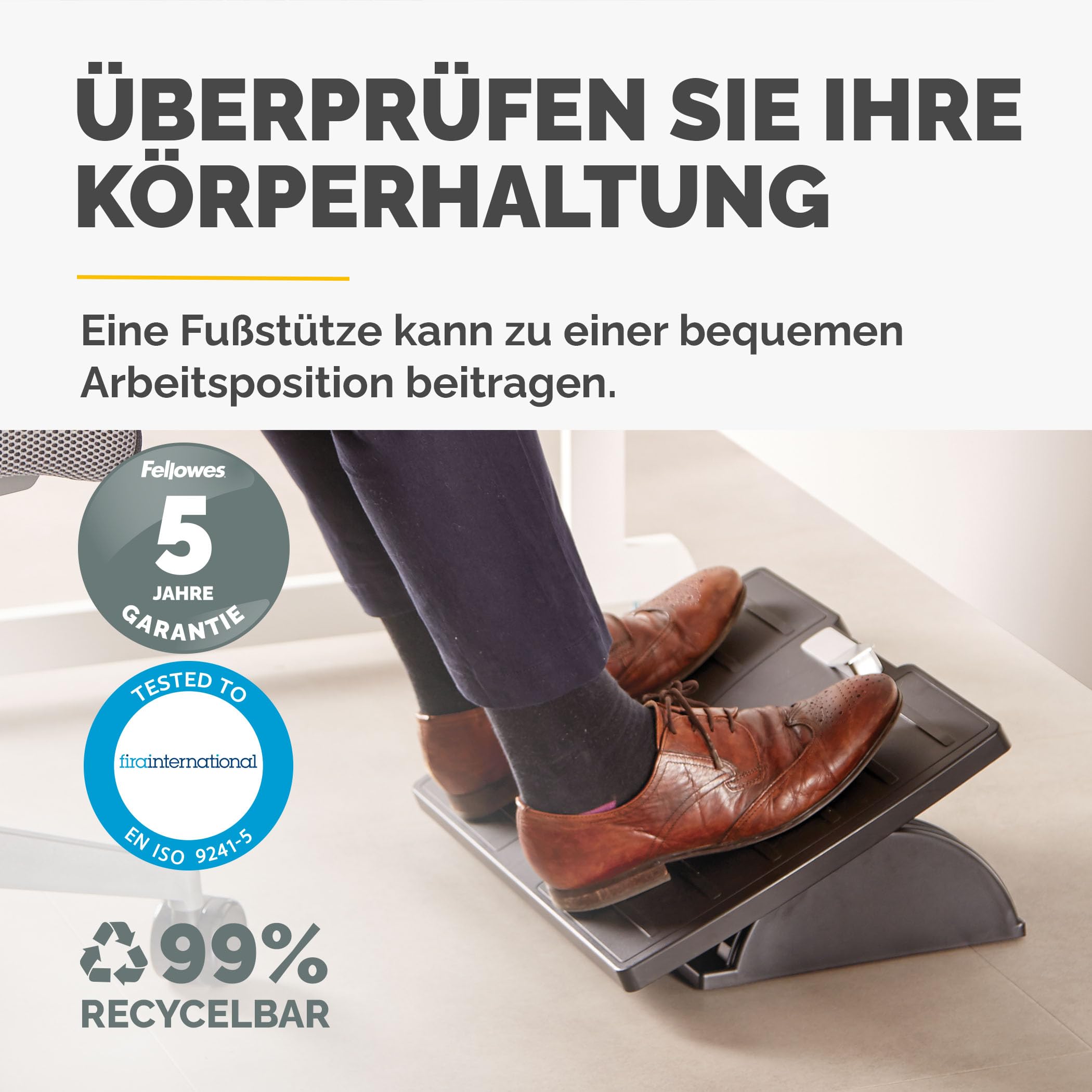 Fellowes Fußstütze Office Suites - mit antibakteriellem Microban Schutz - flexibel verstellbar und fixierbar - ergonomisch - für Büro und Home Office - schwarz