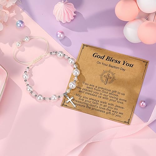 Miniatura 4 de UNGENT THEM Pulsera de cruz para niñas, regalos de bautismo para niñas, regalos de confirmación de primera comunión para niñas y adolescentes