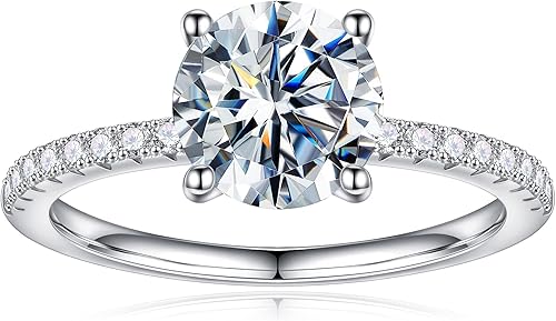 Anillo de compromiso de moissanita de 1.5 quilates para mujer, color D, claridad VVS1, brillante corte redondo, solitario creado en laboratorio,