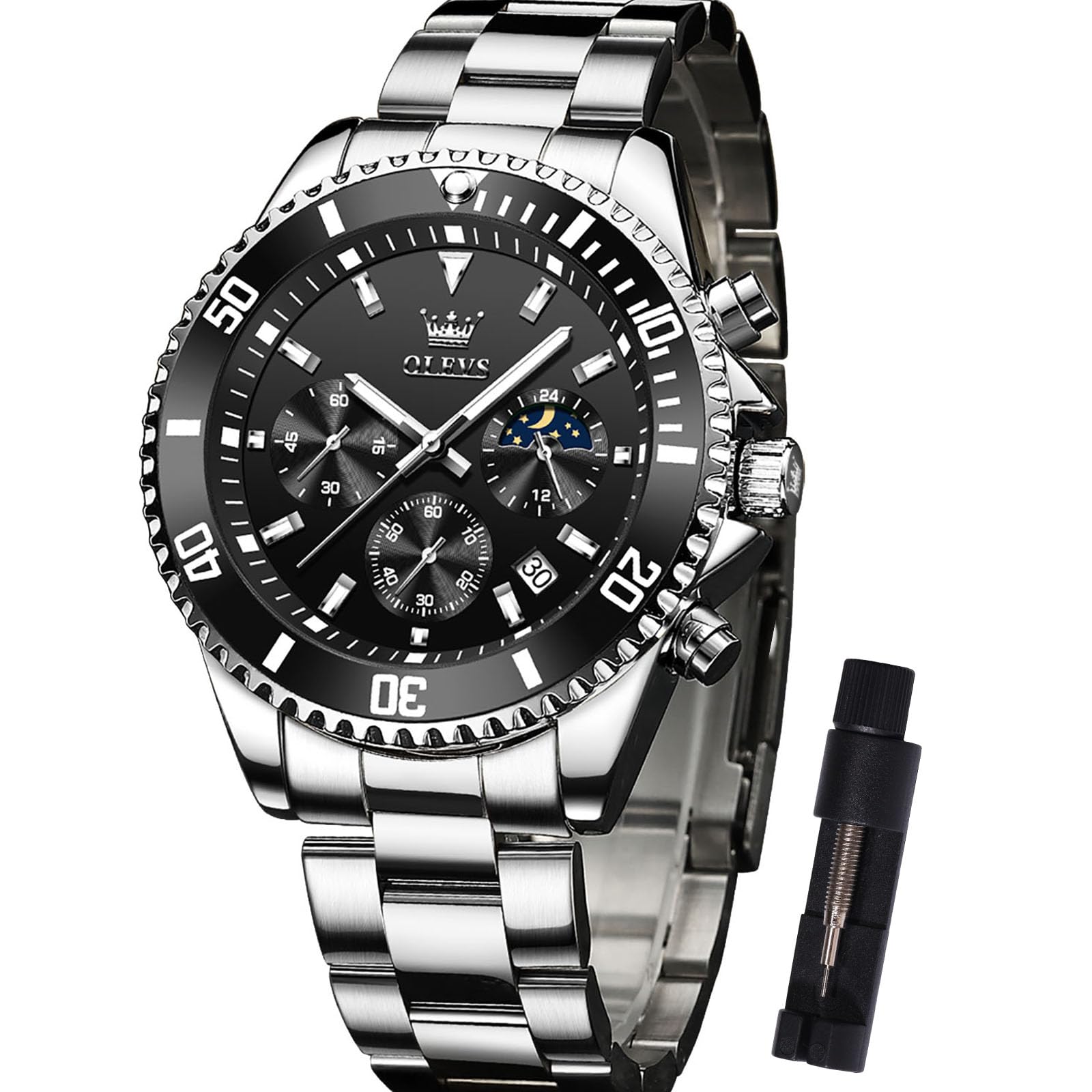 OLEVS Edelstahl Uhren Herren Wasserdicht Leuchtende Modern Großes Herrenuhren Metallarmband Analog Kleid Armbanduhr Herren mit Datumsanzeige