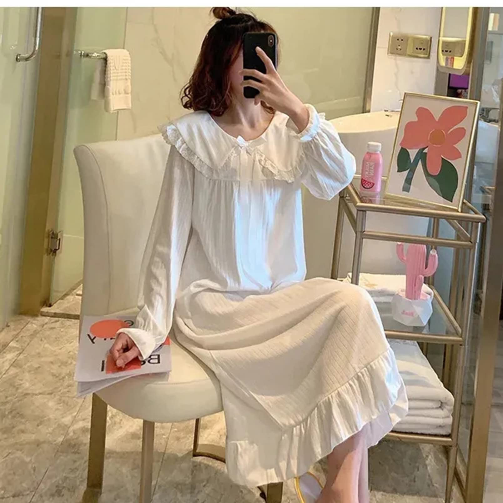Amazon｜ネグリジェ レディース 長袖 ワンピーパジャマ 春着 夏服 