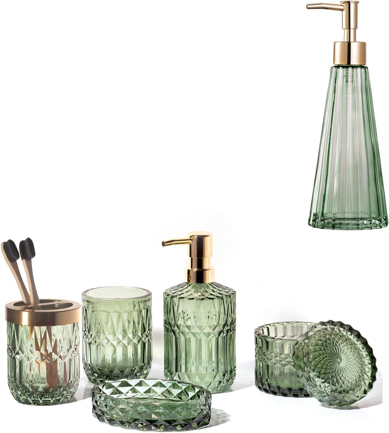 Amazon.com: EMPO Vintage Elegant Glass Green Dispenser Plus 6PCS Bathroom Accessories Set ...