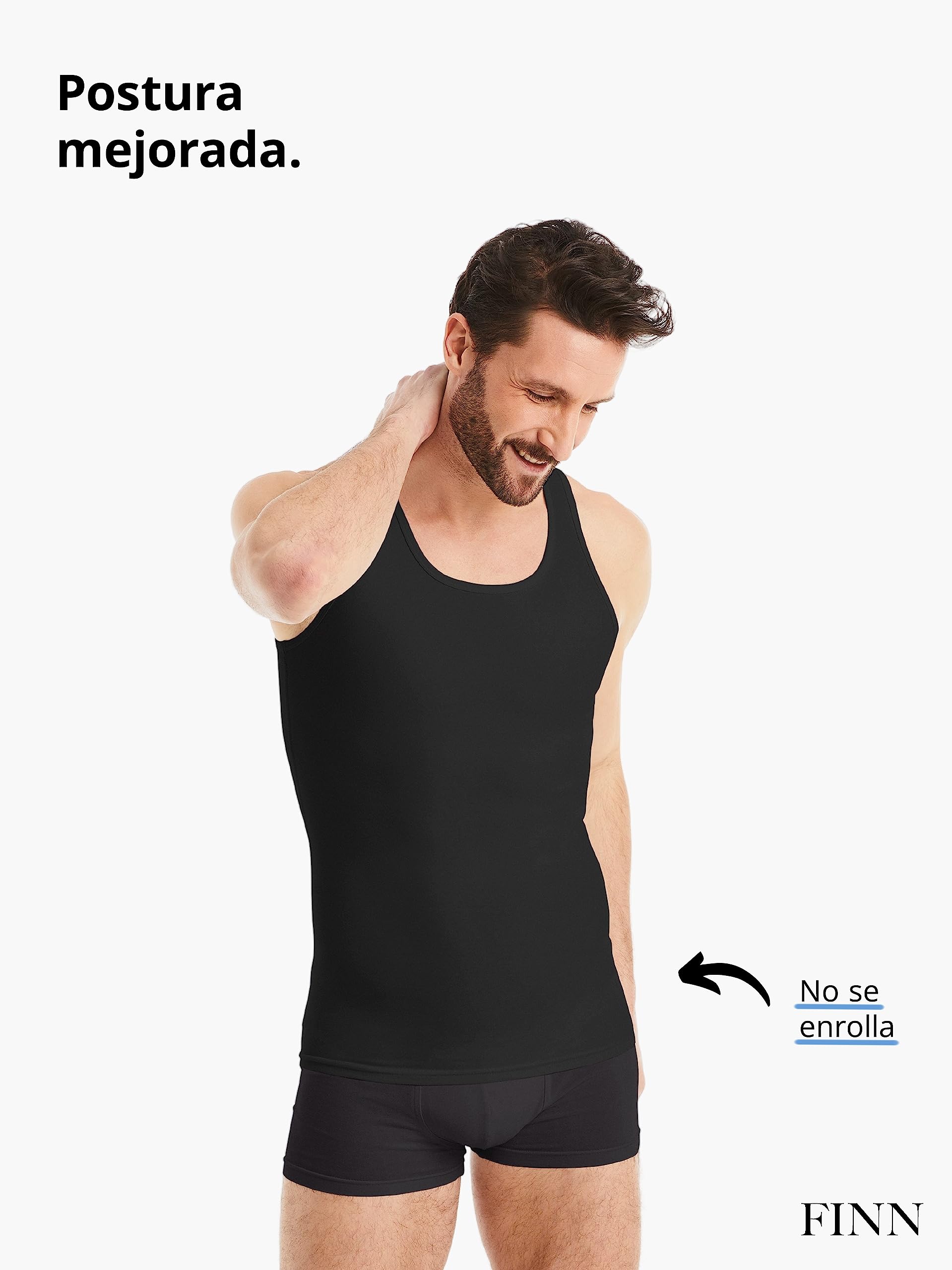 FINN Camiseta Reductora para Hombre con Efecto Vientre Plano - Camiseta Interior de compresión sin Mangas de algodón - Body Shaper para un Vientre más Plano - Ideal para ginecomastia
