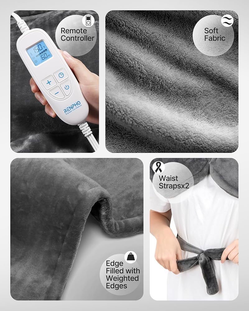 RENPHO Electric Heating Pad for Back, Electric Heat pad for Neck and Shoulders, FSA Eligible & HSA Store, 24"x33" Gray