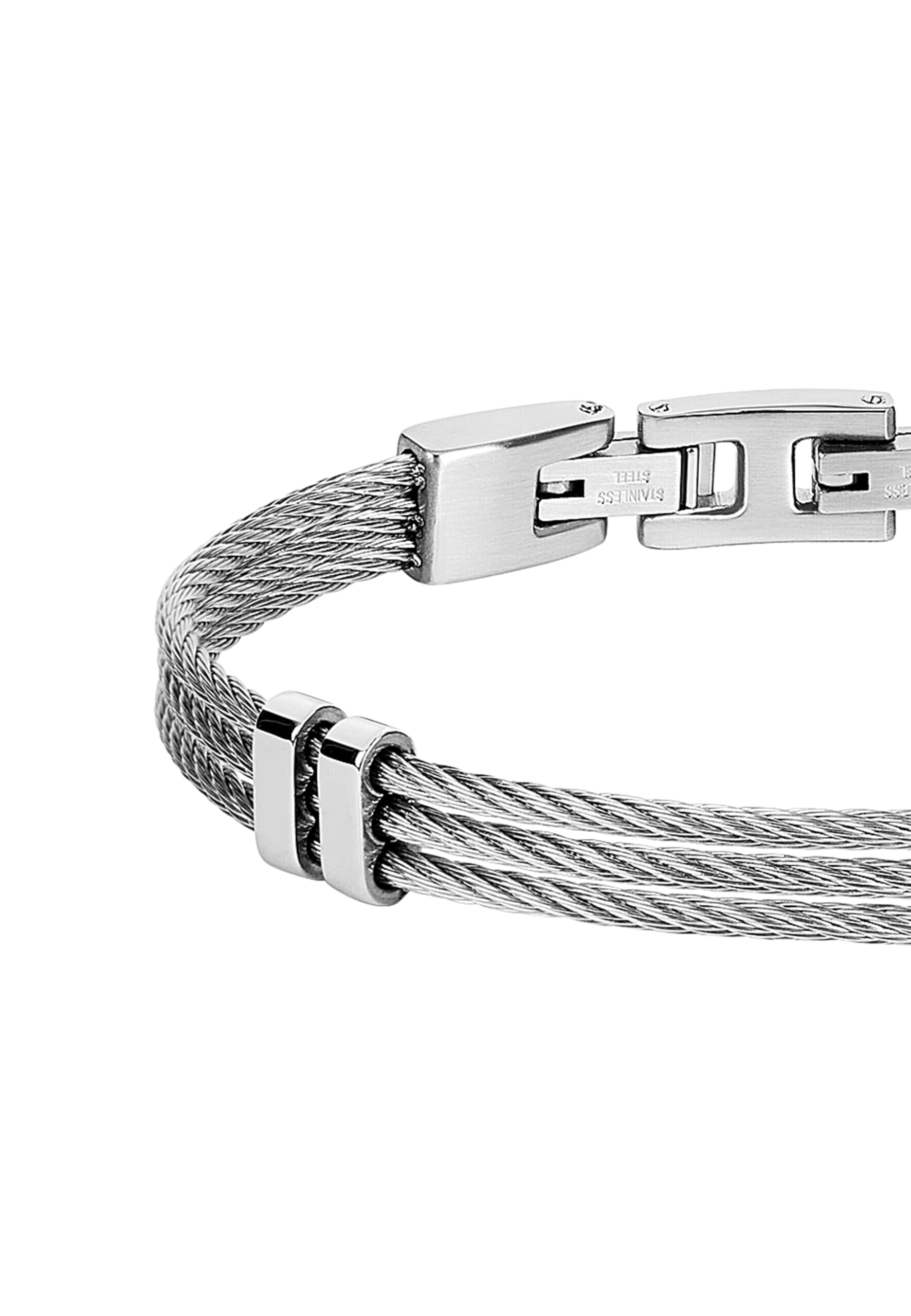Breil, Collezione Ted, Bracciale Uomo in Acciaio Silver, con Doppia Spirale Metallica e Quattro Anelli Fissi, Chiusura a Gioielleria, Lunghezza Regolabile fino a 17,5