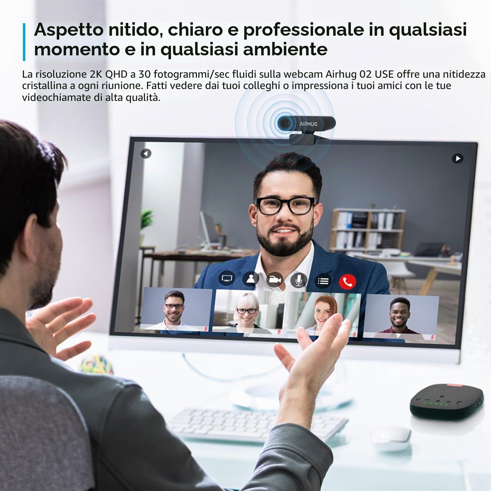 Webcam 2K senza microfono con copertura privacy, webcam USB per computer e laptop plug & play, webcam senza audio, grandangolo 78°, per streaming e conferenze, compatibile con Skype Zoom YouTube