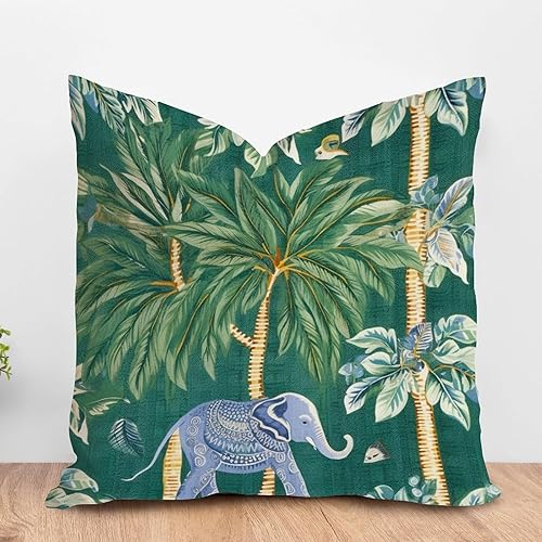 Vista 90 de ArogGeld Fundas de cojín asiáticas escénicas elegantes chinoiserie, diseño de loto verde, pájaros, jardines, funda de almohada para sofá