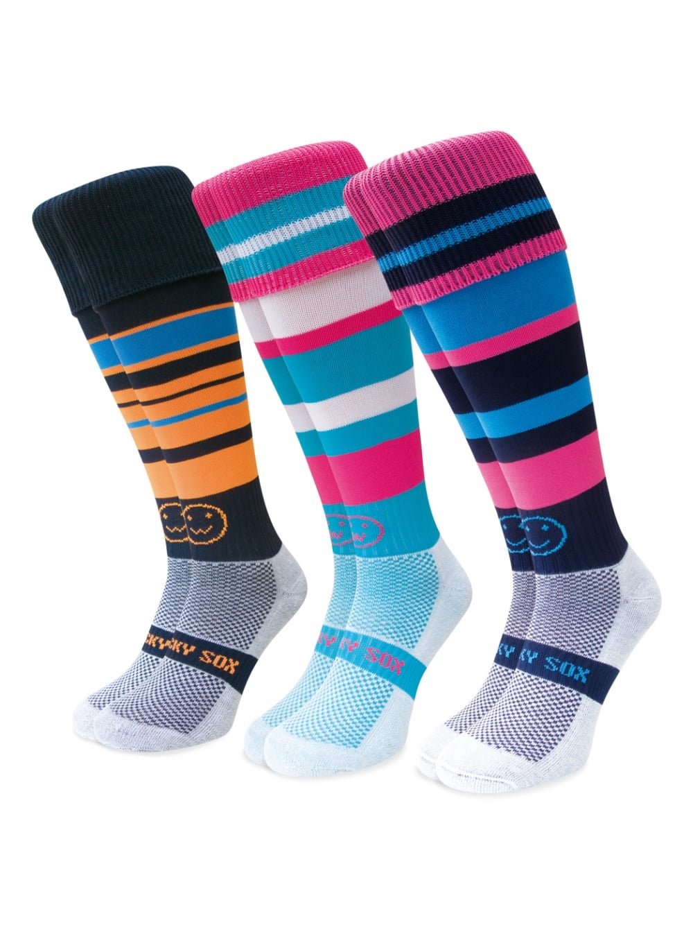 WackySox Super Hoops 3 Pairs Saver Pack Knee Length Sports Socks, Rugby Socks, Hockey Socks