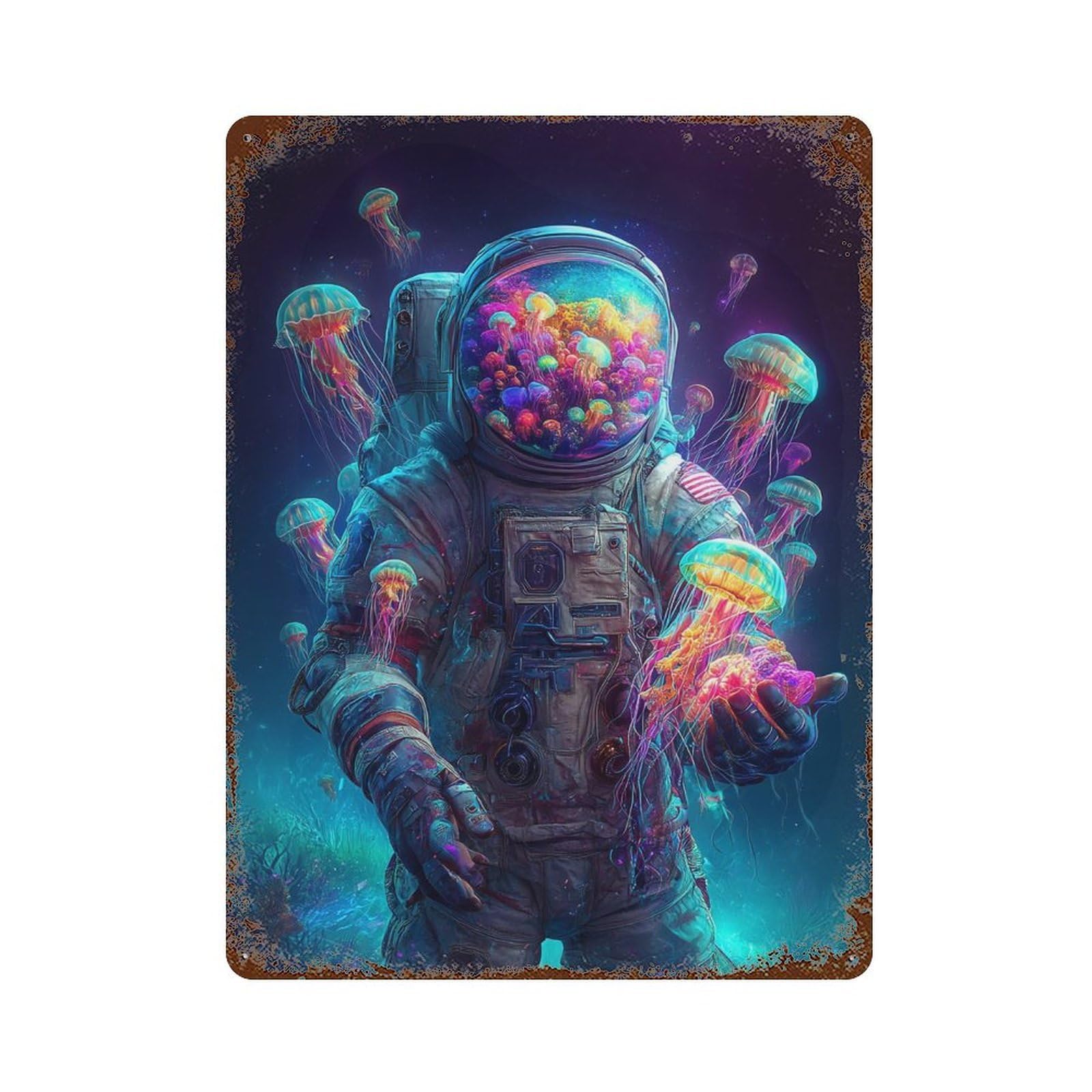 Space Jellyfish Explorer-2 15.7"x11.8" Aged Metal Wall Plaque, Classic Wall Plaque for Pub, Kitchen And Man Cave Decor