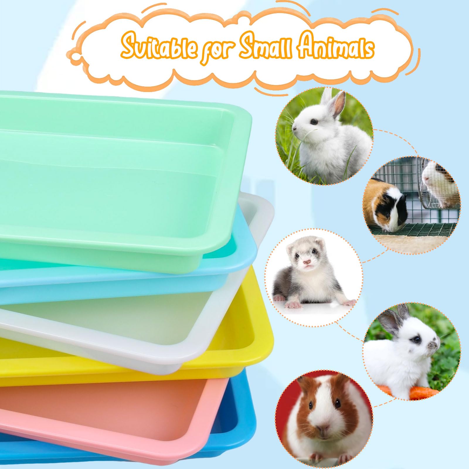 Katzentoiletten-Set, 7-teilig, Katzentoilette mit Katzentoilette, niedriger Einstieg für Kätzchen, tragbare flache Katzentoilette für Kaninchen, Meerschweinchen, Hamster