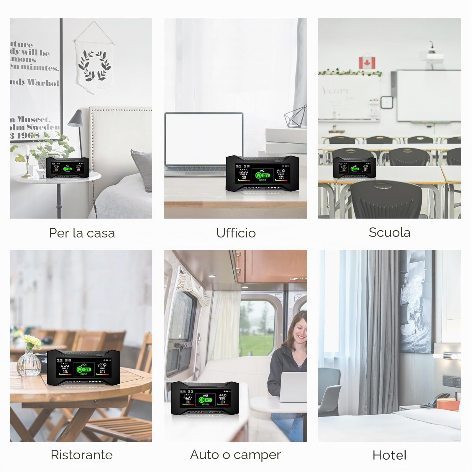 CF-20 DL Misuratore Della Qualità Dell'Aria Con Report Dei Dati, Rilevatore CO2 Che Misura CO2, TVOC, HCHO, PM2.5, PM10, AQI, Temperatura e Umidità, Display Visivo Basato Su Simboli Per Casa
