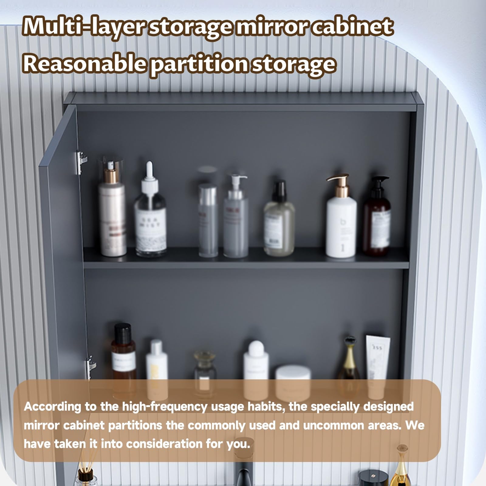 YFAURNDE - Armadietto da bagno salvaspazio da parete, per cosmetici, Smart Touch, con ripiani in resina a pressione, colore: grigio chiaro
