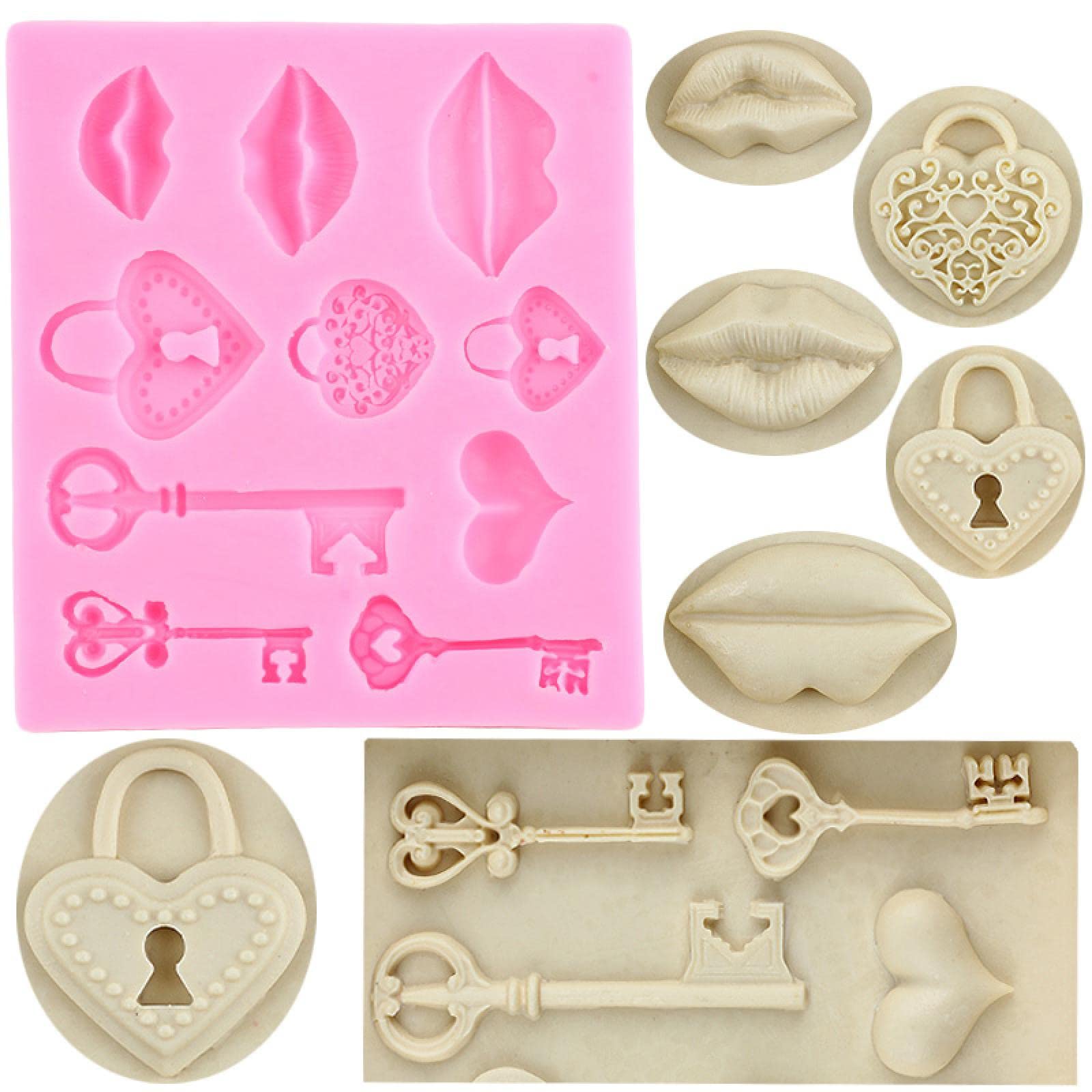Moldes de jabón, 13,4 x 12 cm, diseño retro de llave de bloqueo, molde de silicona para labios, corazón, boda, cupcakes, fondant, decoración de pasteles, chocolate, caramelo, arcilla polimérica, molde