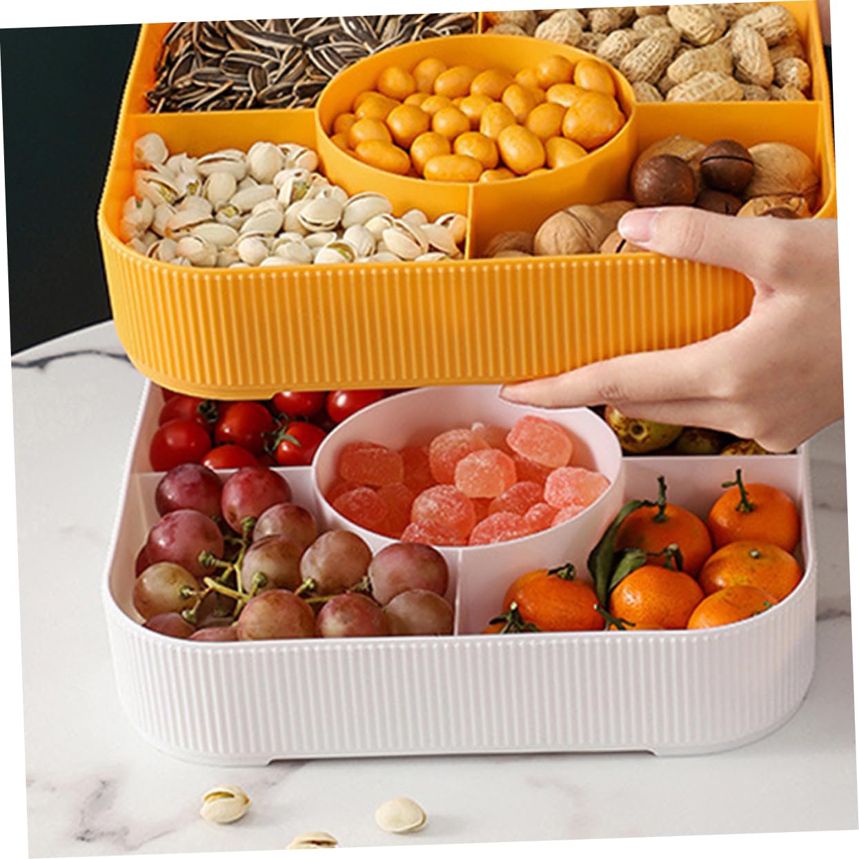 PRETYZOOM Porta Dulces con Tapa y Compartimentos Múltiples de Pp | Bandeja para Postres, Uso en Hogar y Navidad, Apta para Fruta Organización de Alimentos