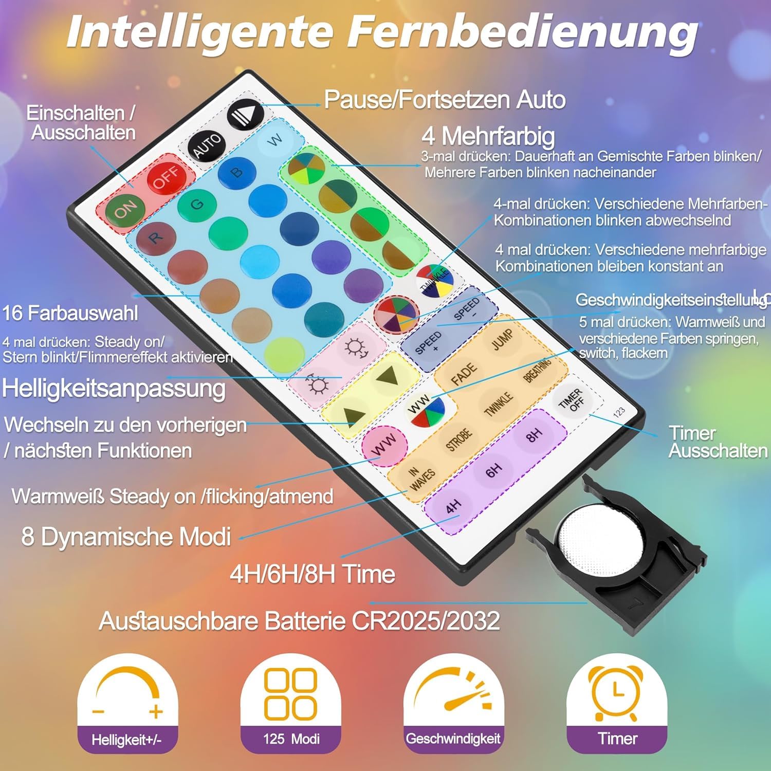 StarryEver 40 LED Lichterkette Batterie & USB, 6M 25 Farben RGBWW Globe Lichterketten Außen/Innen mit Fernbedienung Timer, Kugel Lichterkette für Weihnachten Garten Zimmer Kinderzimmer Klassenzimmer