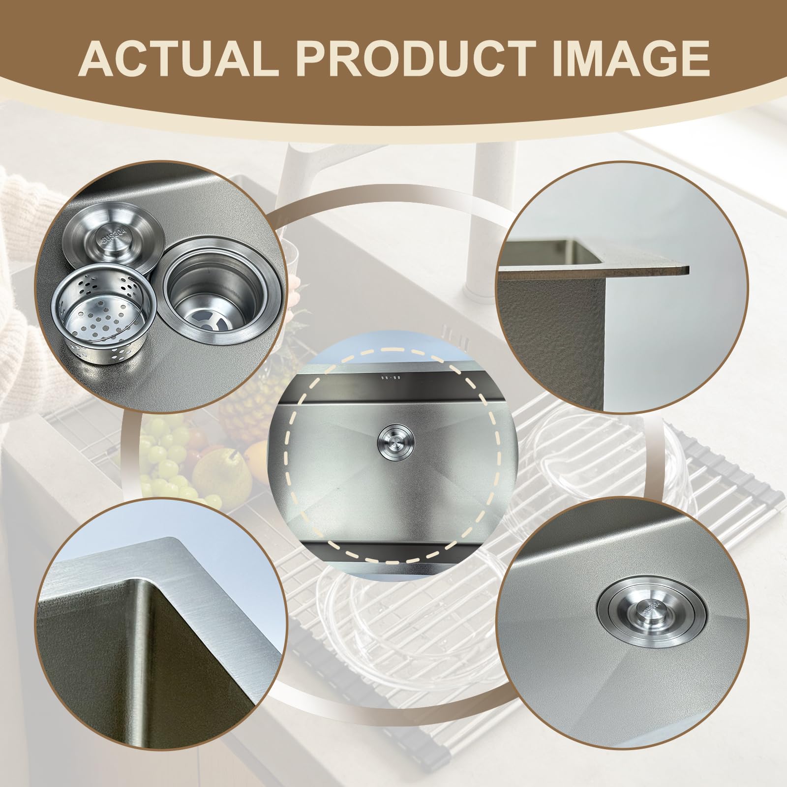 Umywalka kuchenna pojedyncza 75 x 48 cm ze stali nierdzewnej 304, kompletny zestaw z ruchomym ociekaczem, syfonem, armaturą odpływową i przelewem, nadaje się do montażu