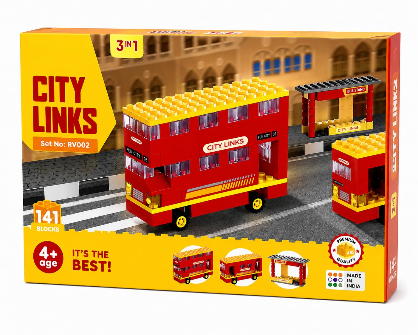 Negi City Link Set NO RV002 City Links Building Block Set for Kids, 3-in-1 Double Decker Bus Construction Toy with 141 Pieces, DIY Educational Vehicle Building Kit for Boys, Safe ABS Plastic Ages 4+-image-8