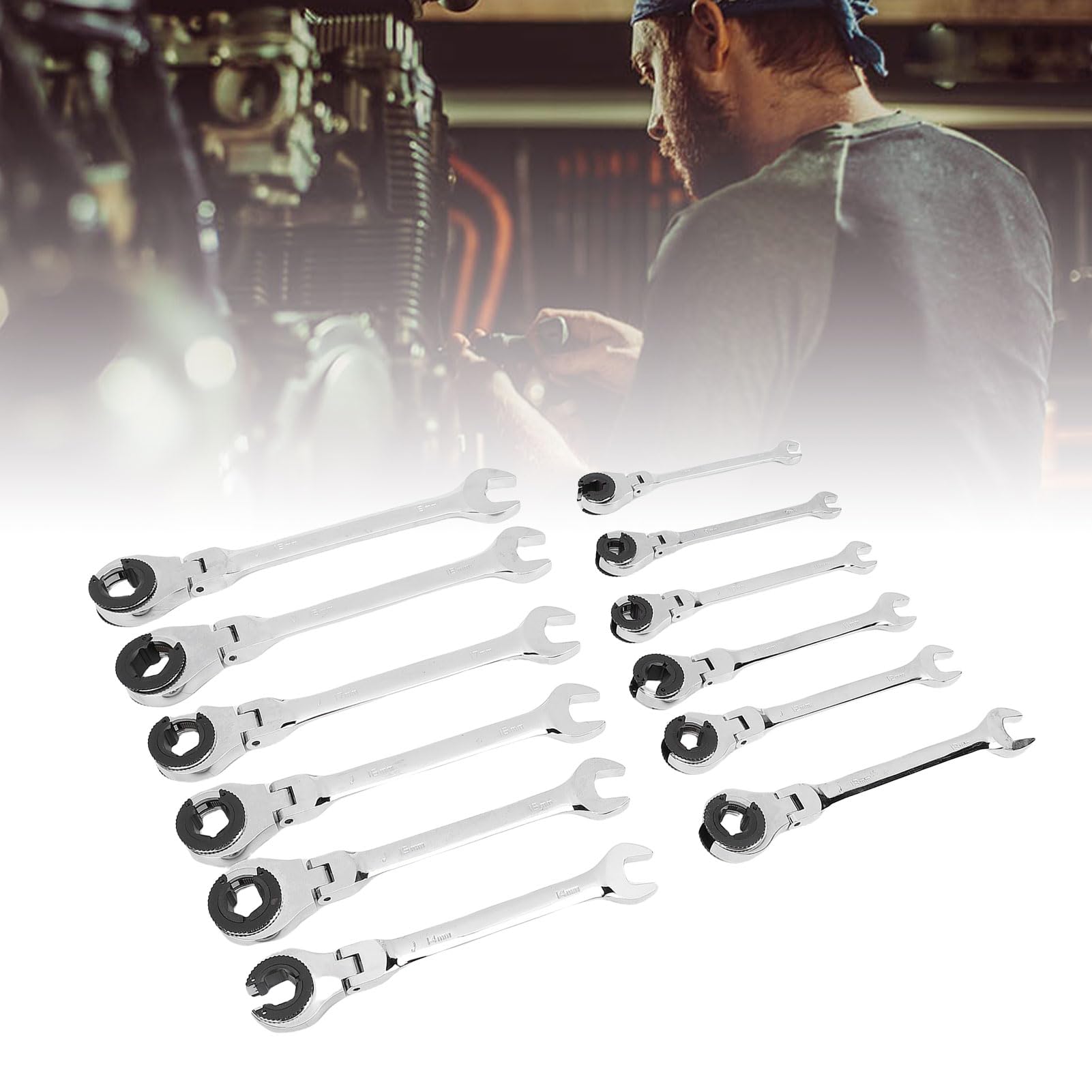 Kit de Llaves de Trinquete Ajustables Tamaños Métricos Versátiles Ideal para Apretar Tuercas Acero CRV 12 Piezas para Aire Acondicionado