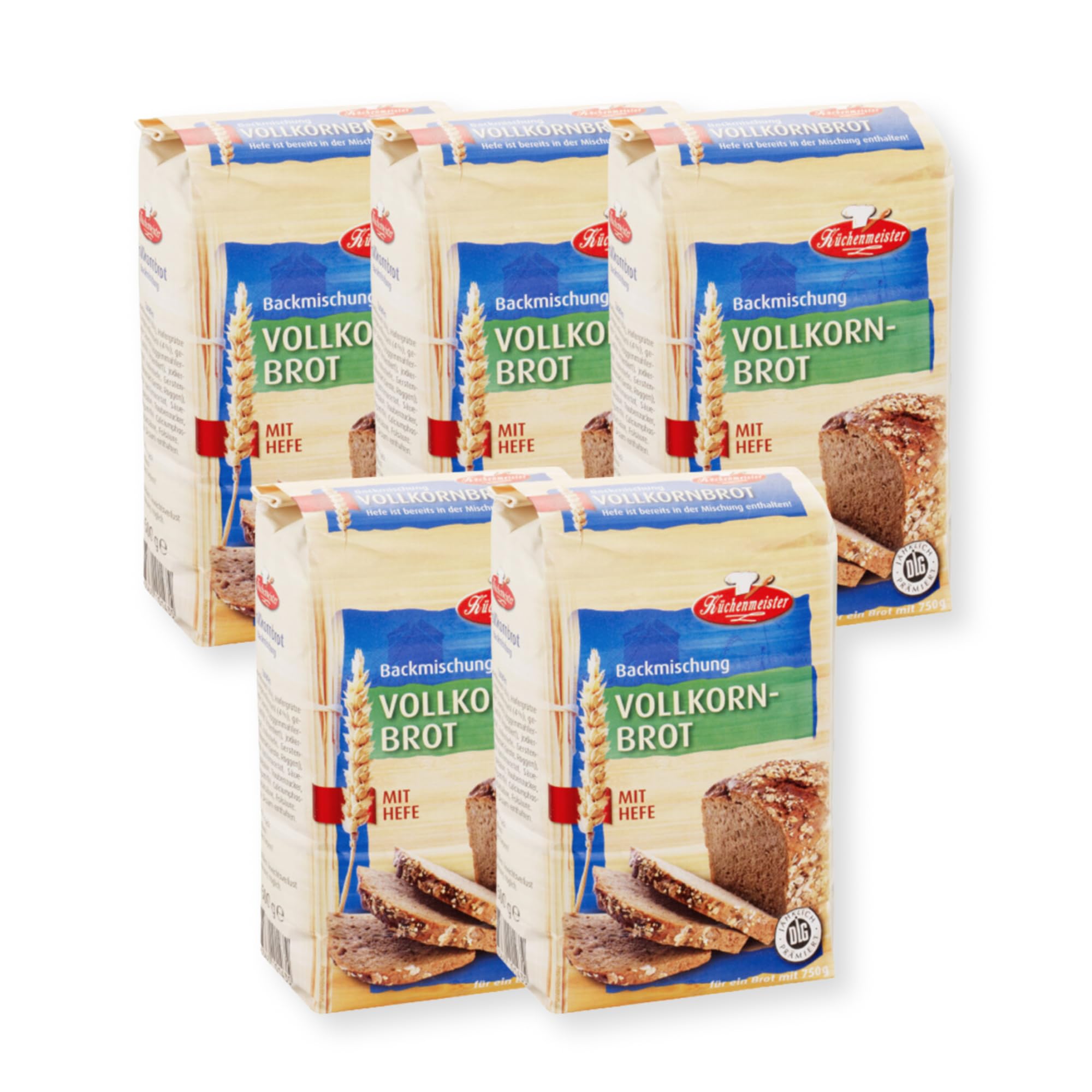 BIELMEIER KÜCHENMEISTER Brotbackmischung Vollkornbrot 5 x 500 g I Brotbackmischungen für Brotbackautomat & Ofen I Brot mit Backmischung leicht gemacht