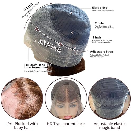 Miniatura 5 de Pelucas de cabello humano con encaje frontal 360 de densidad 200, prearrancado, rubio miel, pelucas de encaje frontal con abuelitos, pelucas de