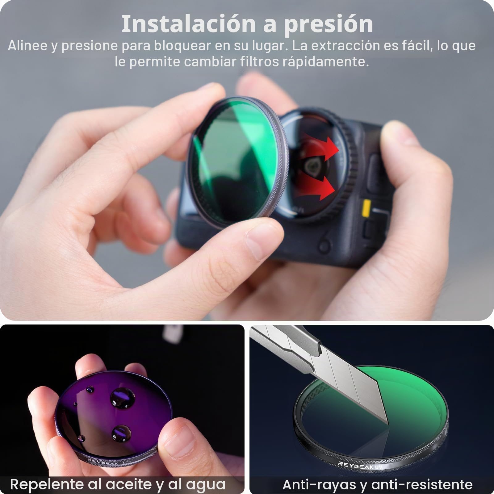 REYGEAK Juego de filtros para dji Osmo Action 6, 4 Piezas CPL ND8 ND16 ND32, Vidrio Óptico HD Multi-Recubierto, Filtros de Lente Polarizante de Densidad Neutra, Marco de Aluminio