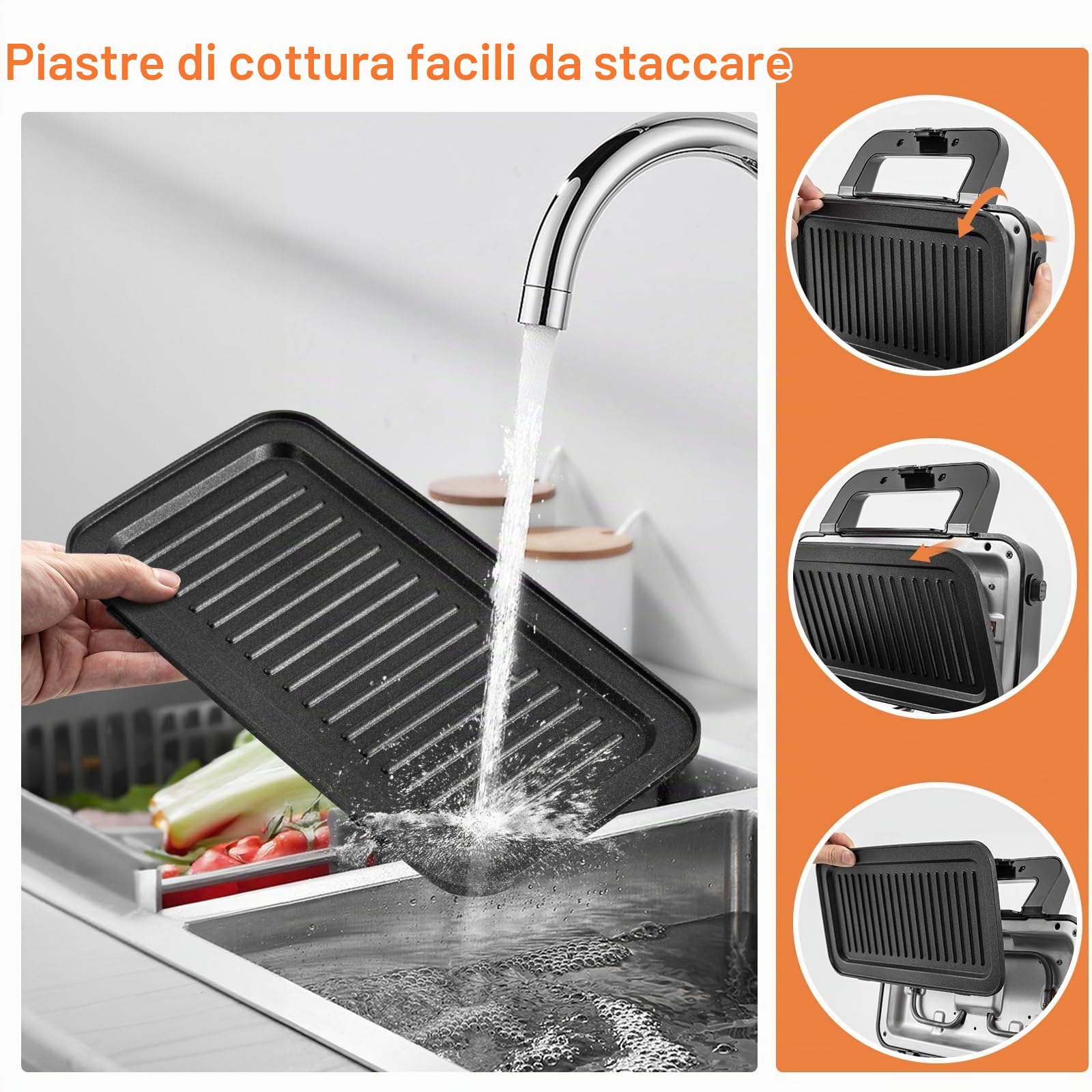 SOARS Tostapane 1200W, Piastra per Panini Sandwich Waffle 3 in 1, 5 Temperature Regolabili, Doppia Faccia, Piastra Grill Rimovibile e Lavabile, Protezione contro Surriscaldamento, Nero