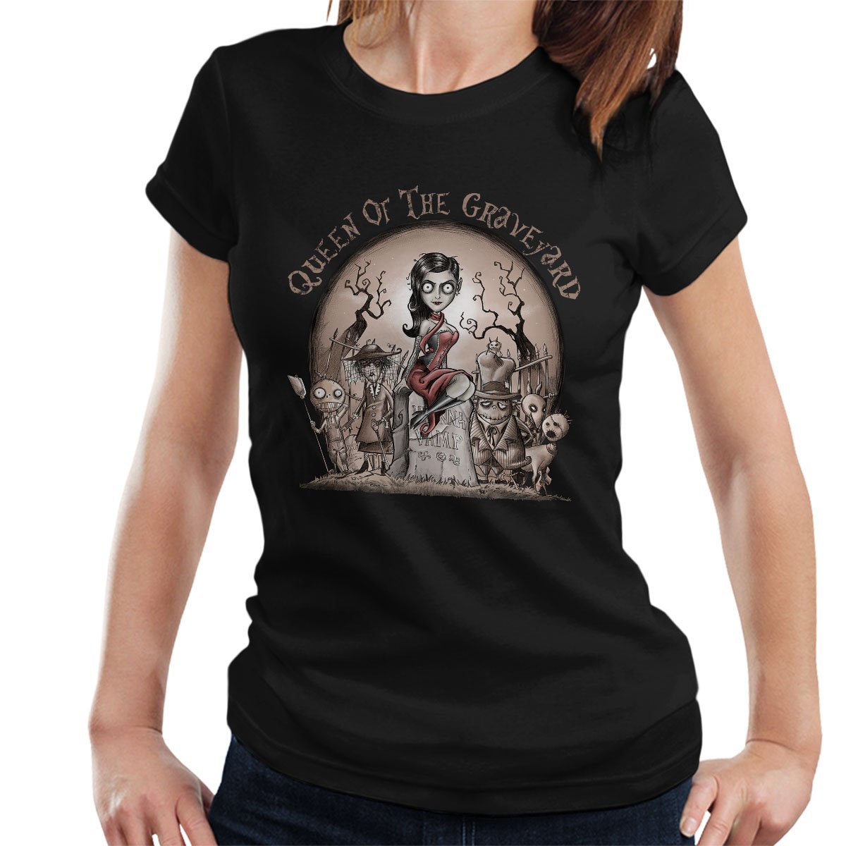 Cloud City 7 Women's Black Leeanna Vamp Tim Burton Queen Of The Graveyard T-Shirt