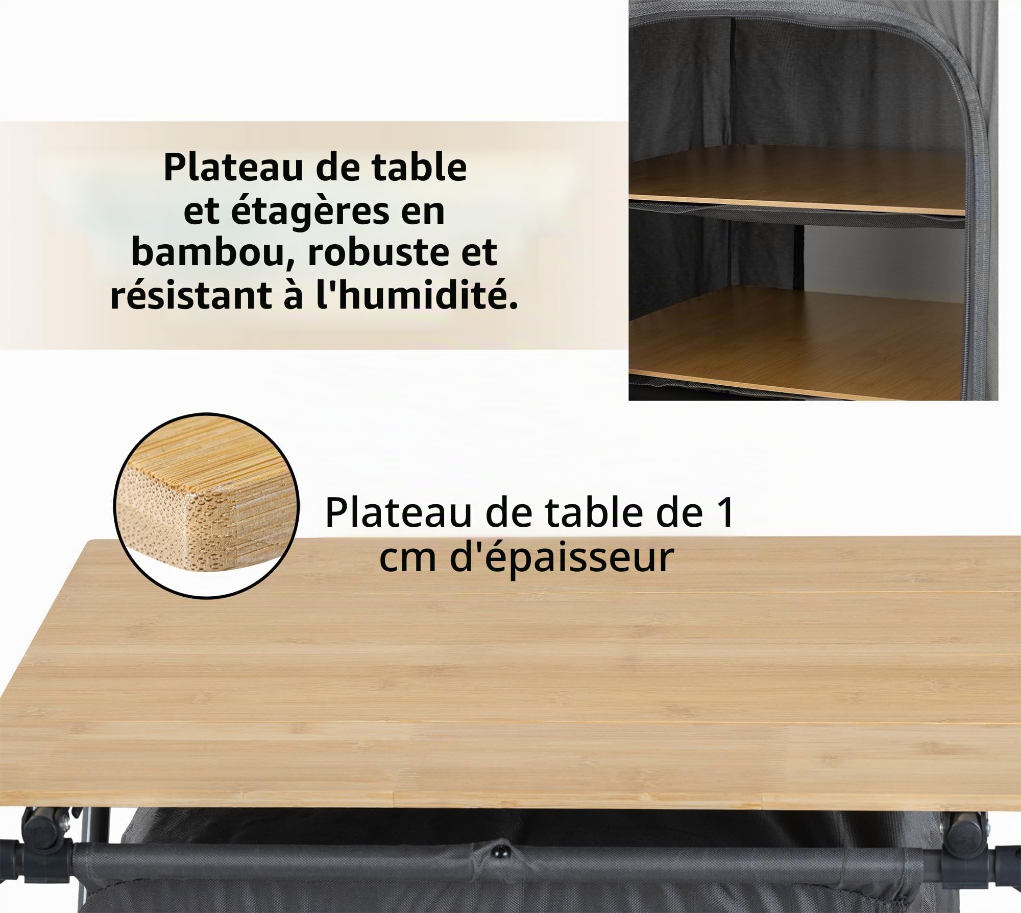 Stagecaptain Armoire de Camping CSB-85 - Cuisine Pliable Outdoor avec Plateau Bambou Robuste, Structure Aluminium, idéale Camping, caravanes, Jardin, Maison - Sac de Transport Inclus.