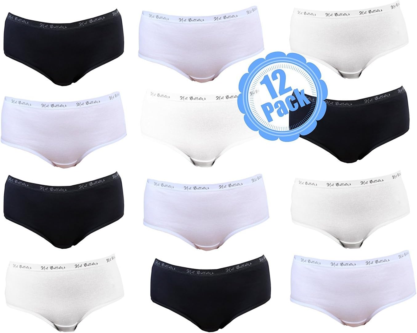 Hot Bottoms Women's 12Pk Cotton Sexy Brief Panties, 100% Satisfaction Guarantee