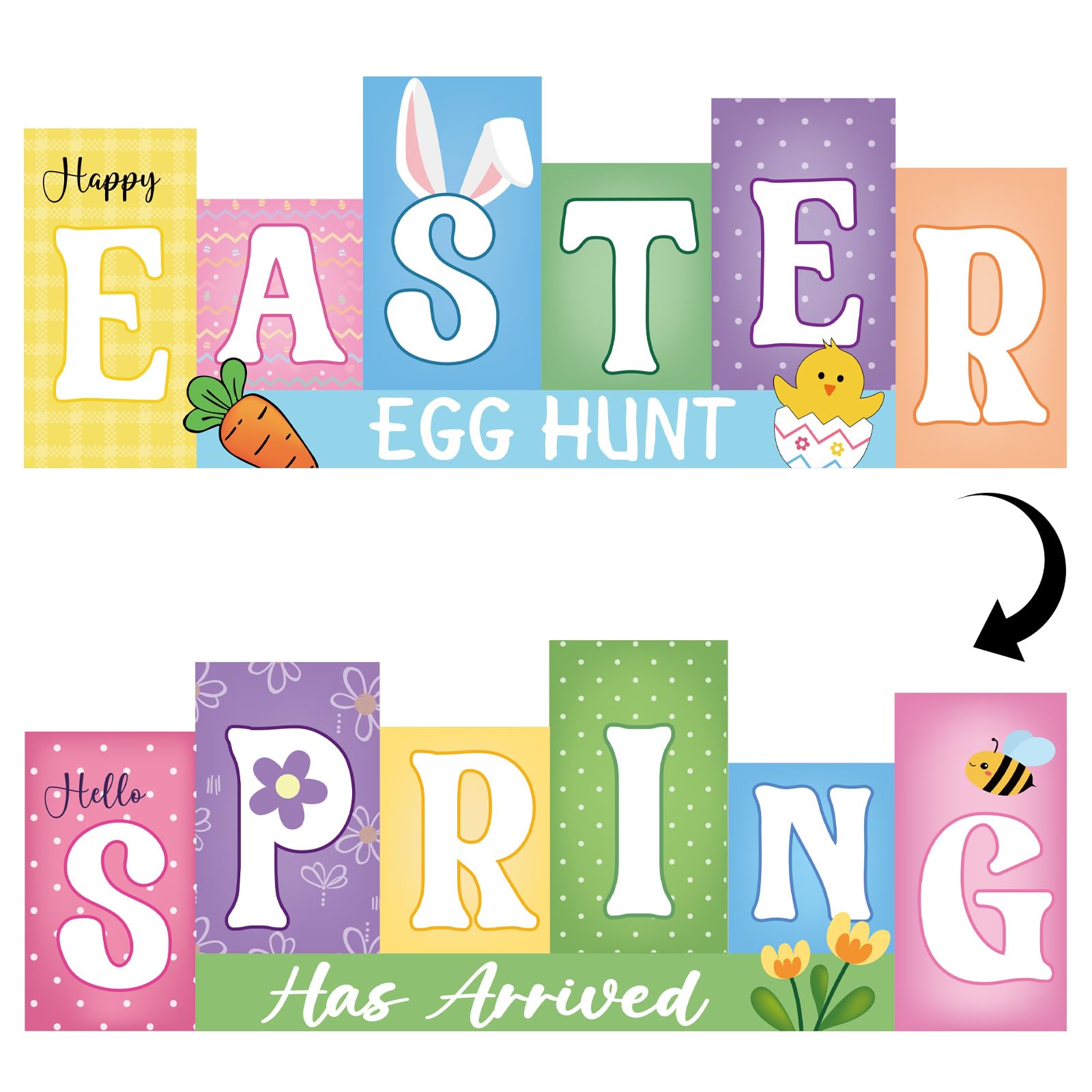 Rustic Farmhouse Easter Table Sign - Wooden Reversible Decor With Different Themes - Bunny Rabbit Tiered Tray Centerpiece