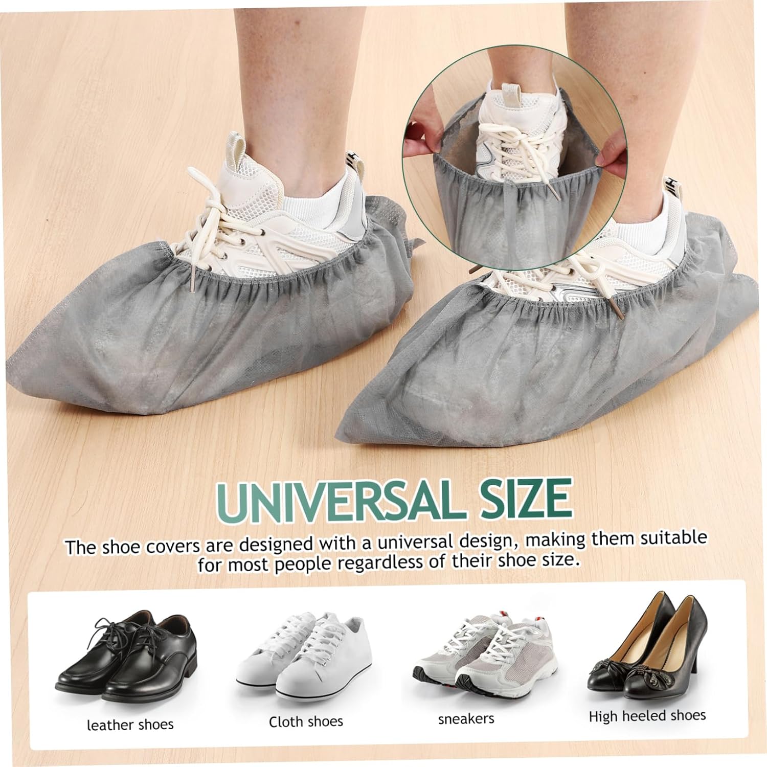 KICHOUSE 100pcs Disposable Shoe Covers Thick Non- Overshoes for Indoor Use Grey Protectors for