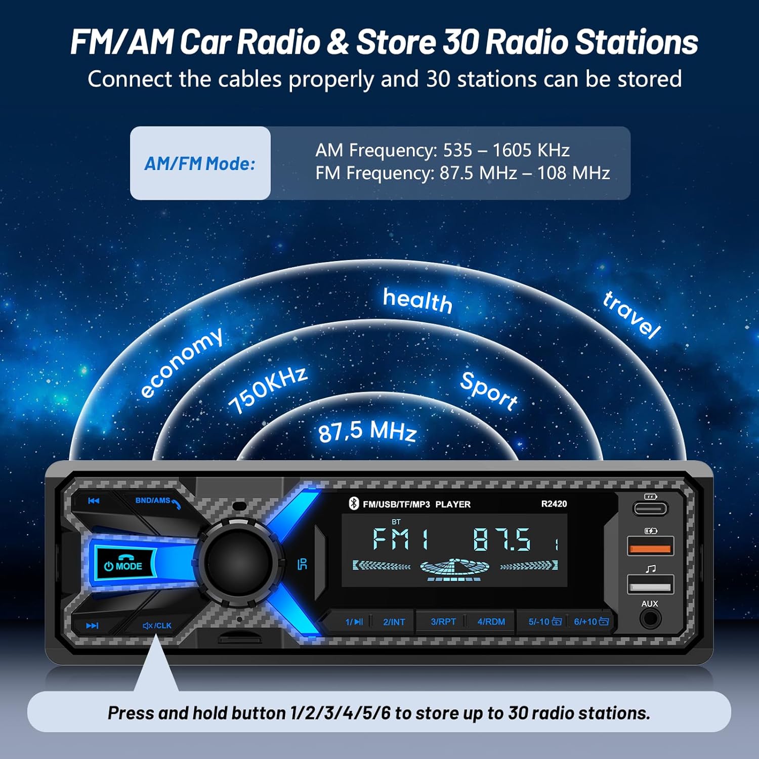 Car Radio Bluetooth with Type-C/USB Port, Wistrue FM/AM Single Din Car Stereo Radio with Bluetooth Hands-Free 2 USB/AUX/SD/DSP,MP3 Player(No CD DVD Player)