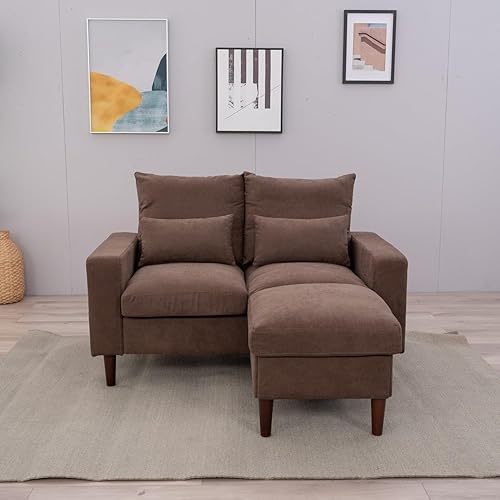 Miniatura 40 de Panana Sofá de 2 plazas para sala de estar, sofá moderno de tela de lino, sofá de 2 asientos para apartamento y espacio pequeño Marrón,Gris