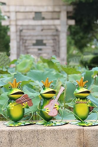 Miniatura 4 de Decoración de jardín de rana de metal, divertida decoración de violín, escultura artística para césped al aire libre, adornos de patio trasero
