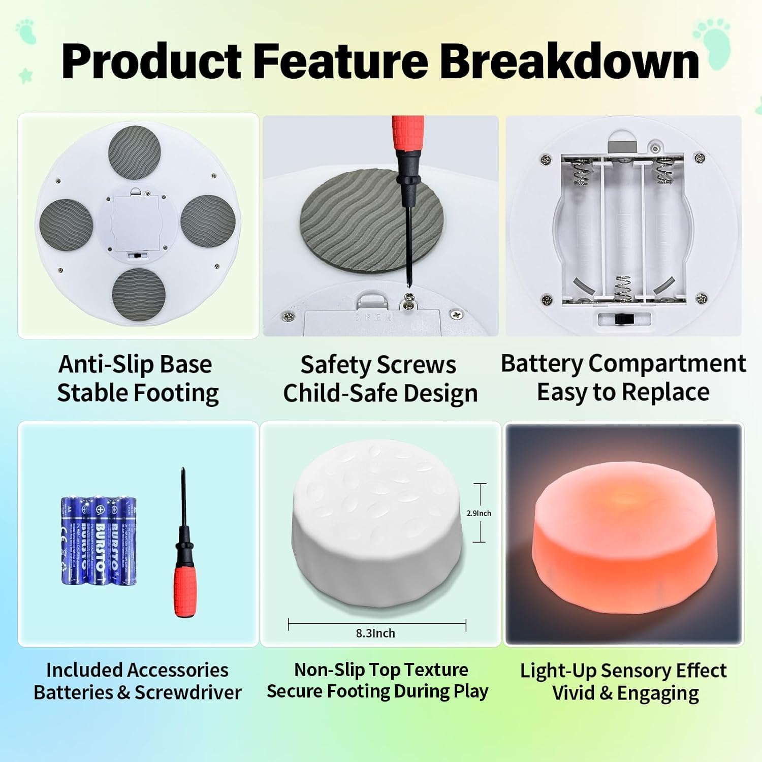 Light Up Stepping Stones for Kids Ages 3+ – LED Balance Stepping Stones with Step Activated Lights for Sensory Play, Obstacle Course, Indoor Outdoor Active Play (4 Pack)