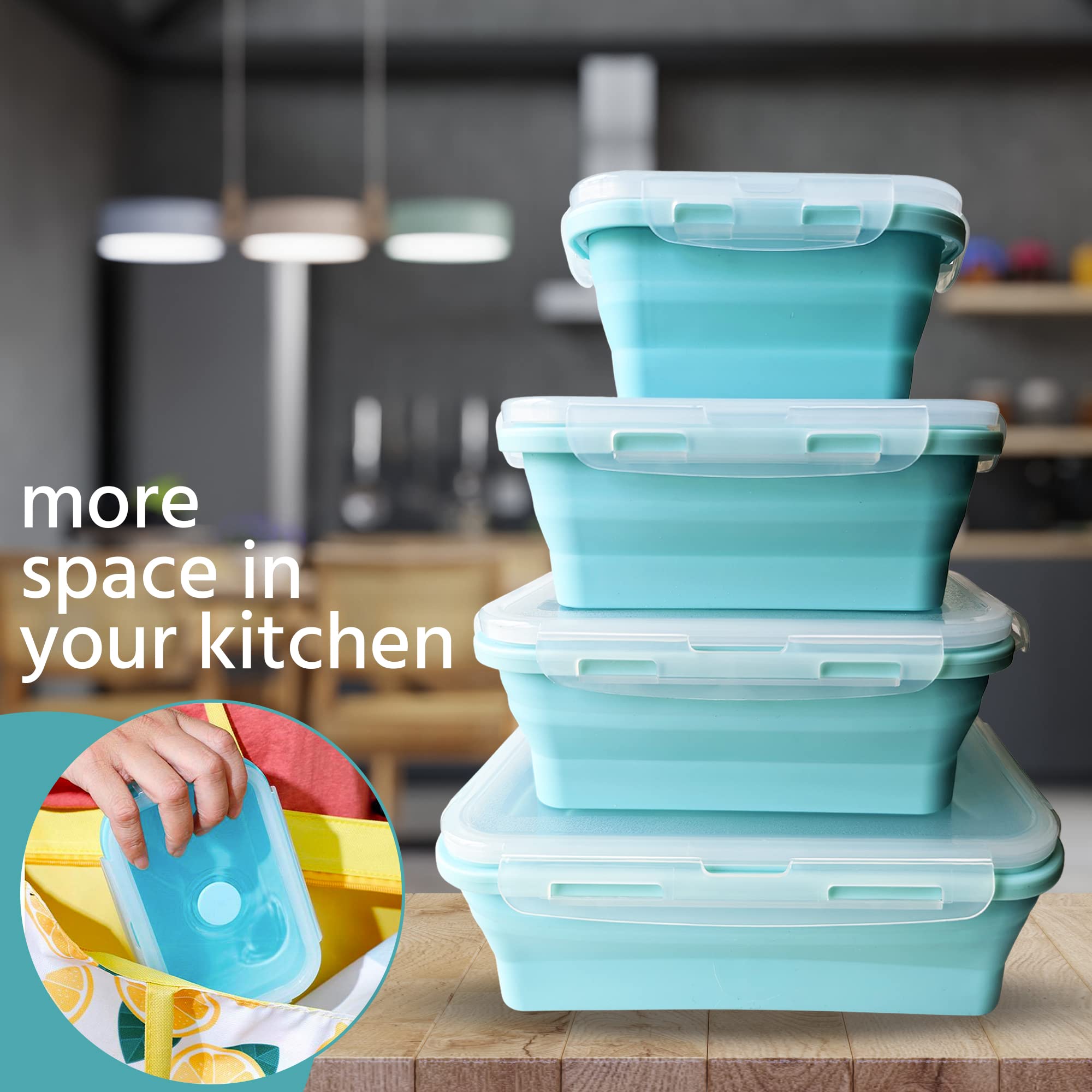 Annaklin Contenedores De Almacenamiento De Alimentos Plegables Con Tapas, Pequeños Contenedores De Silicona Para Aperitivos, Contenedores Apilables De Control De Porciones, Mini Organizador De