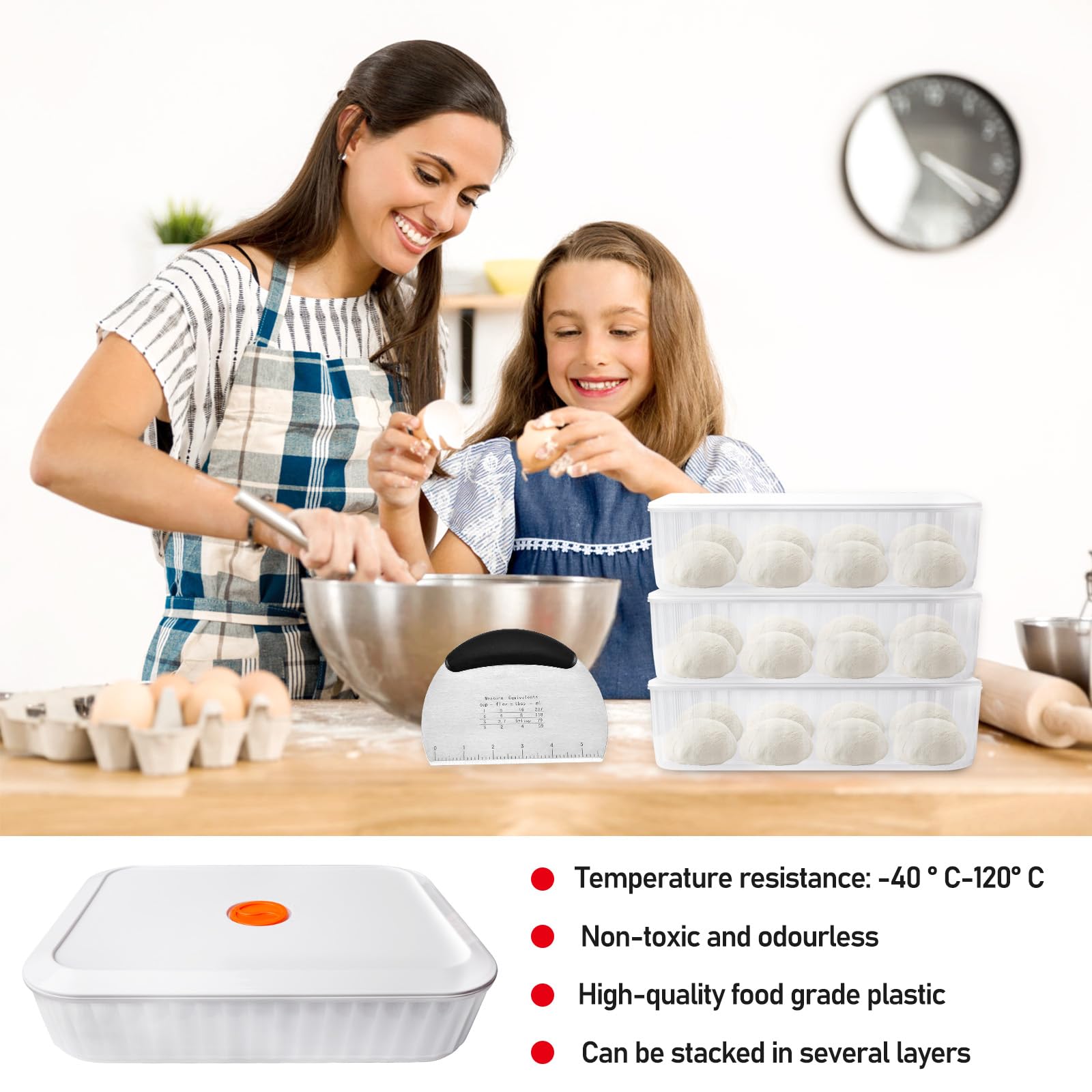 Asfrode Pizzaballenbox Gärbox mit Deckel, 31 × 23 × 9 cm Pizzabox Teigkasten Datumsaufzeichnung Teigwanne Teigbox Pizzateigbehälter Lebensmittelbehälter für Pizzateig Sauerteig Hefeteig