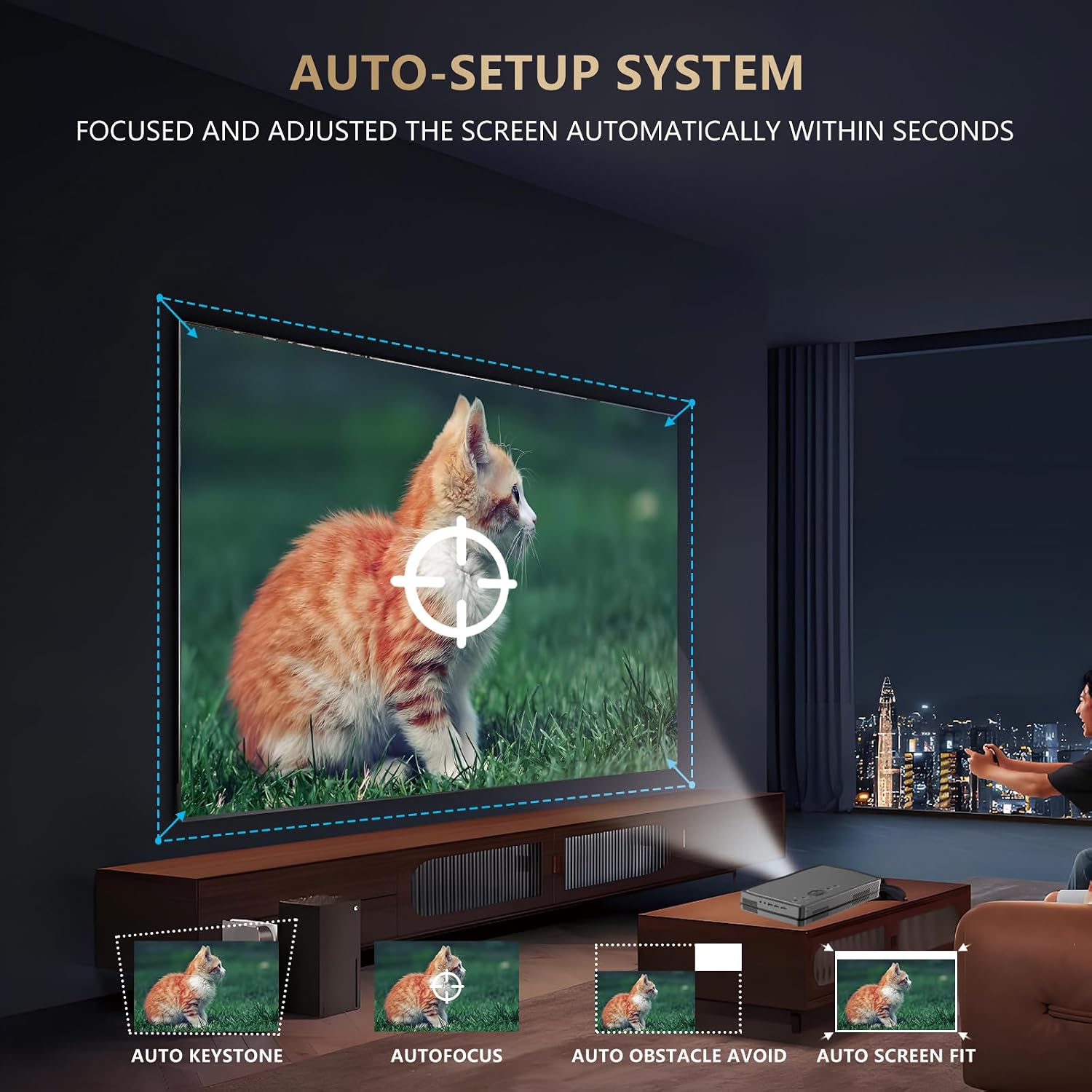 IPOW Projector with 5G WiFi and Bluetooth 4K Supported Native 1080P Projector For [Netflix] & AI Auto-Setup System & 800+Built-inApps &Browser Mini Projector Compatible with PC, HDMI, USB, TV Stick