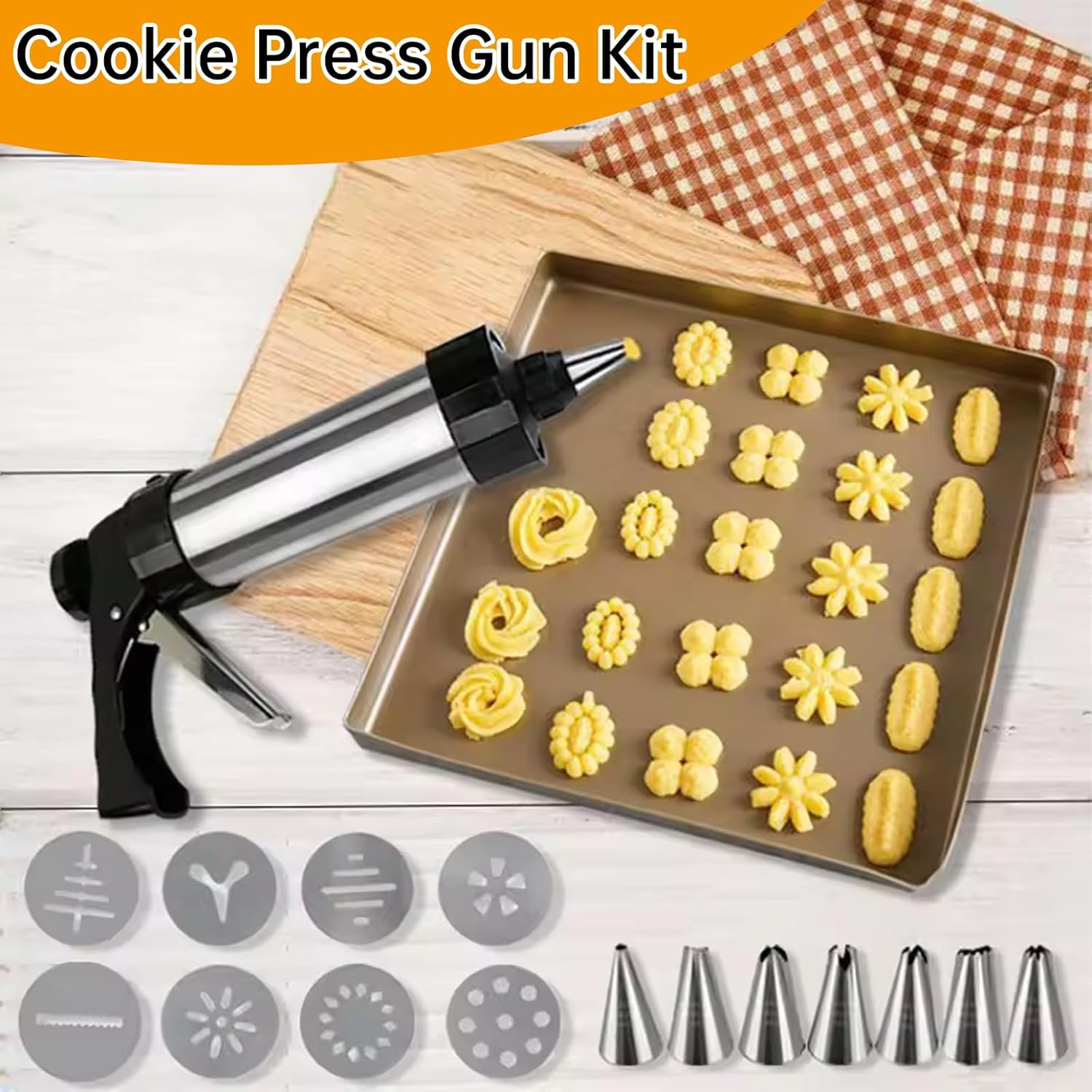 Cake Decorating Kit,Cookie Press,Baking Tools,Cookie Press Gun Kit, Stainless Steel Cookie Press for Baking,Multifunctional Detachable Cookie Maker Machine for Biscuits