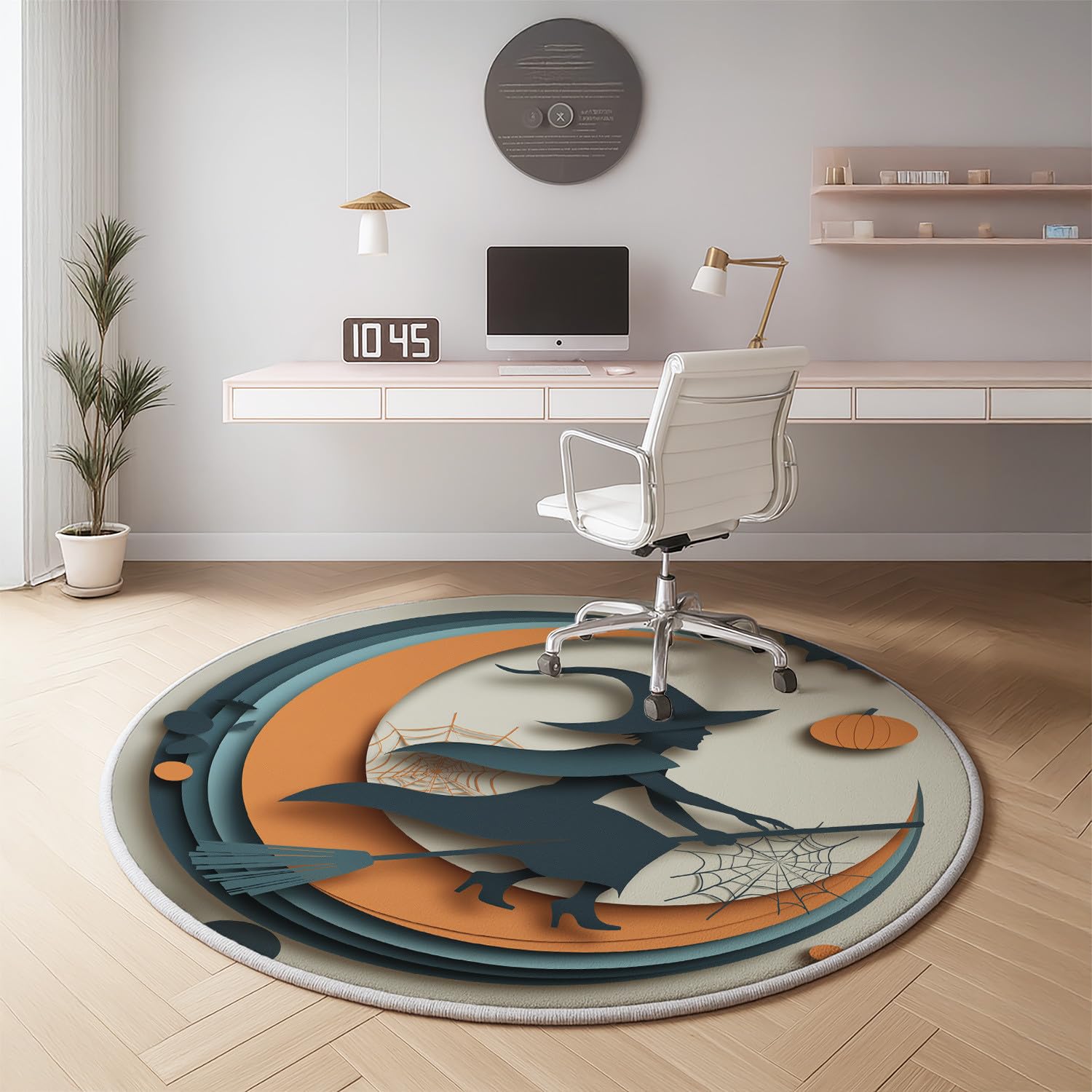 Générique Tapis Rond 100 cm Diamètre Table Basse Coloré, Art du Papier Découpé Sorcière Lune Toile Moelleux Tapis à Poils Courts pour Entrée
