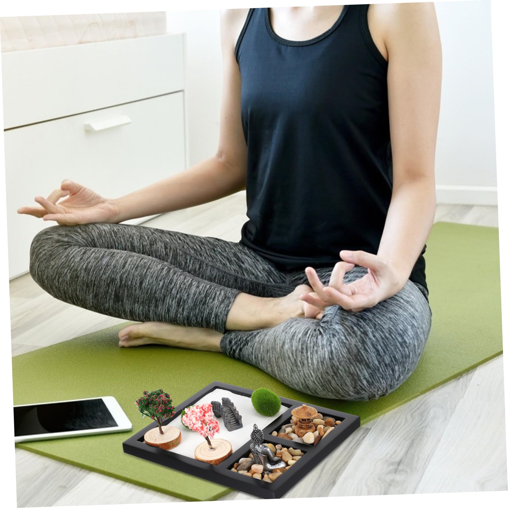 Zen Garden - Mesa de arena con soporte de incienso de loto, vela de estatua de Buda y quemador de incienso para escritorio, ambiente perfumado, perfecto para relajación y meditación