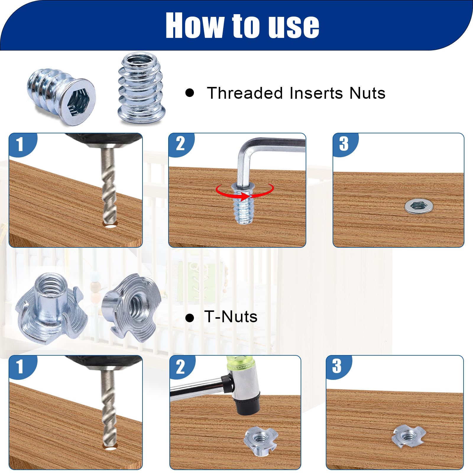 140PCS 1/4-20 Threaded Inserts - Wood & Hardware -4